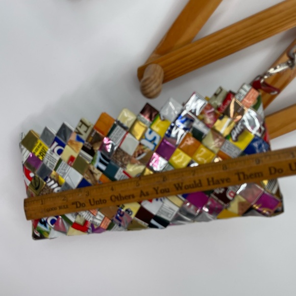 Nahui Ollin Handcrafted Multicolor Candy Wrapper Woven Clutch - Picture 10 of 10